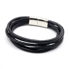 Stainless steel jewelry leather bracelet for men