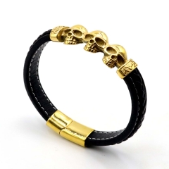 Stainless steel jewelry leather bracelet for men