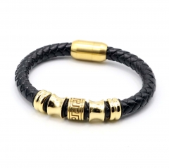 Stainless steel jewelry leather bracelet for men