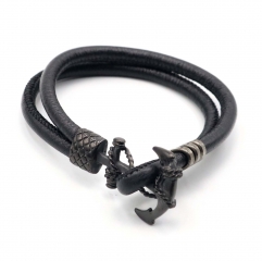 Stainless steel jewelry leather bracelet for men
