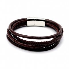 Stainless steel jewelry leather bracelet for men