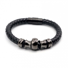Stainless steel jewelry leather bracelet for men