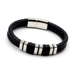 Stainless steel jewelry leather bracelet for men