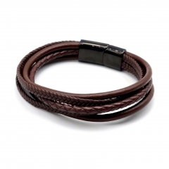 Stainless steel jewelry leather bracelet for men