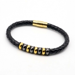 Stainless steel jewelry leather bracelet for men