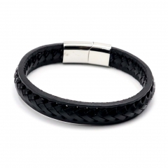 Stainless steel jewelry leather bracelet for men