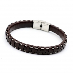 Stainless steel jewelry leather bracelet for men