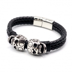 Stainless steel jewelry leather bracelet for men