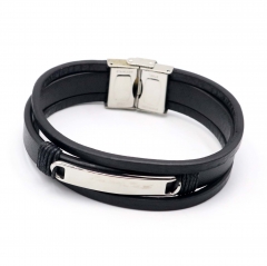 Stainless steel jewelry leather bracelet for men