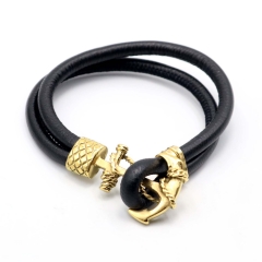 Stainless steel jewelry leather bracelet for men