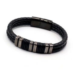Stainless steel jewelry leather bracelet for men