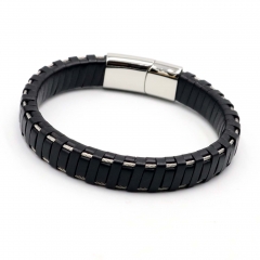 Stainless steel jewelry leather bracelet for men