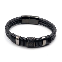 Stainless steel jewelry leather bracelet for men