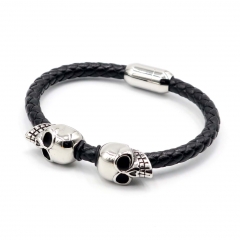 Stainless steel jewelry leather bracelet for men