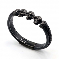 Stainless steel jewelry leather bracelet for men