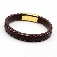 Stainless steel jewelry leather bracelet for men