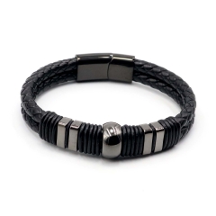 Stainless steel jewelry leather bracelet for men