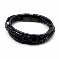 Stainless steel jewelry leather bracelet for men