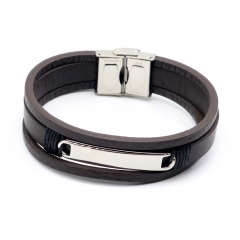 Stainless steel jewelry leather bracelet for men