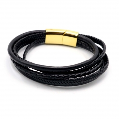 Stainless steel jewelry leather bracelet for men