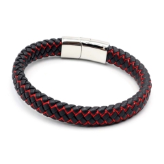 Stainless steel jewelry leather bracelet for men