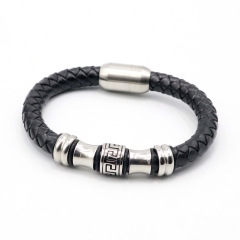 Stainless steel jewelry leather bracelet for men
