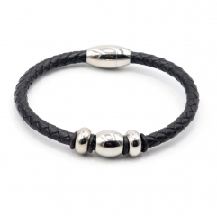 Stainless steel jewelry leather bracelet for men