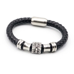 Stainless steel jewelry leather bracelet for men