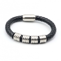 Stainless steel jewelry leather bracelet for men