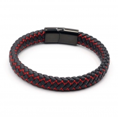 Stainless steel jewelry leather bracelet for men