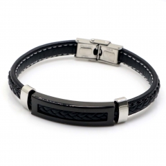 Stainless steel jewelry leather bracelet for men