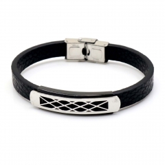 Stainless steel jewelry leather bracelet for men