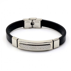Stainless steel jewelry leather bracelet for men