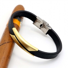 Stainless steel jewelry leather bracelet for men