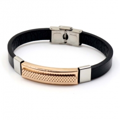 Stainless steel jewelry leather bracelet for men