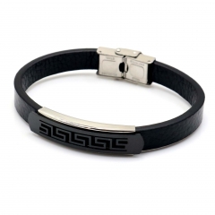 Stainless steel jewelry leather bracelet for men