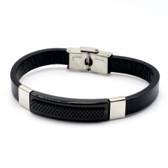 Stainless steel jewelry leather bracelet for men