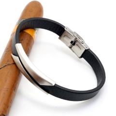 Stainless steel jewelry leather bracelet for men