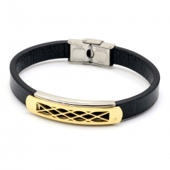 Stainless steel jewelry leather bracelet for men