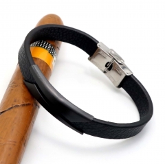 Stainless steel jewelry leather bracelet for men