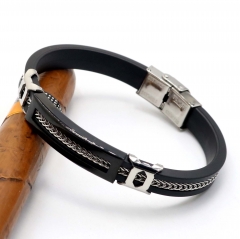 Stainless steel jewelry leather bracelet for men
