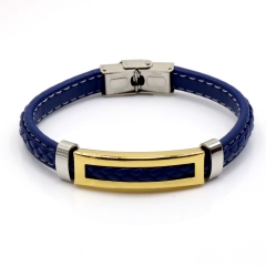 Stainless steel jewelry leather bracelet for men