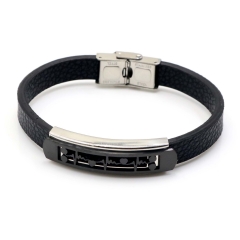 Stainless steel jewelry leather bracelet for men