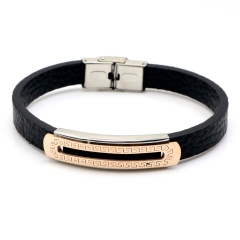 Stainless steel jewelry leather bracelet for men