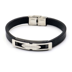 Stainless steel jewelry leather bracelet for men