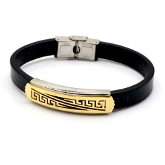 Stainless steel jewelry leather bracelet for men