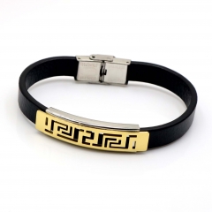 Stainless steel jewelry leather bracelet for men