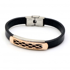Stainless steel jewelry leather bracelet for men