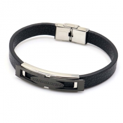 Stainless steel jewelry leather bracelet for men