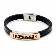 Stainless steel jewelry leather bracelet for men